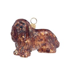 Ruby Cavalier King Charles Spaniel Dog Polish Blown Glass Christmas Ornament
