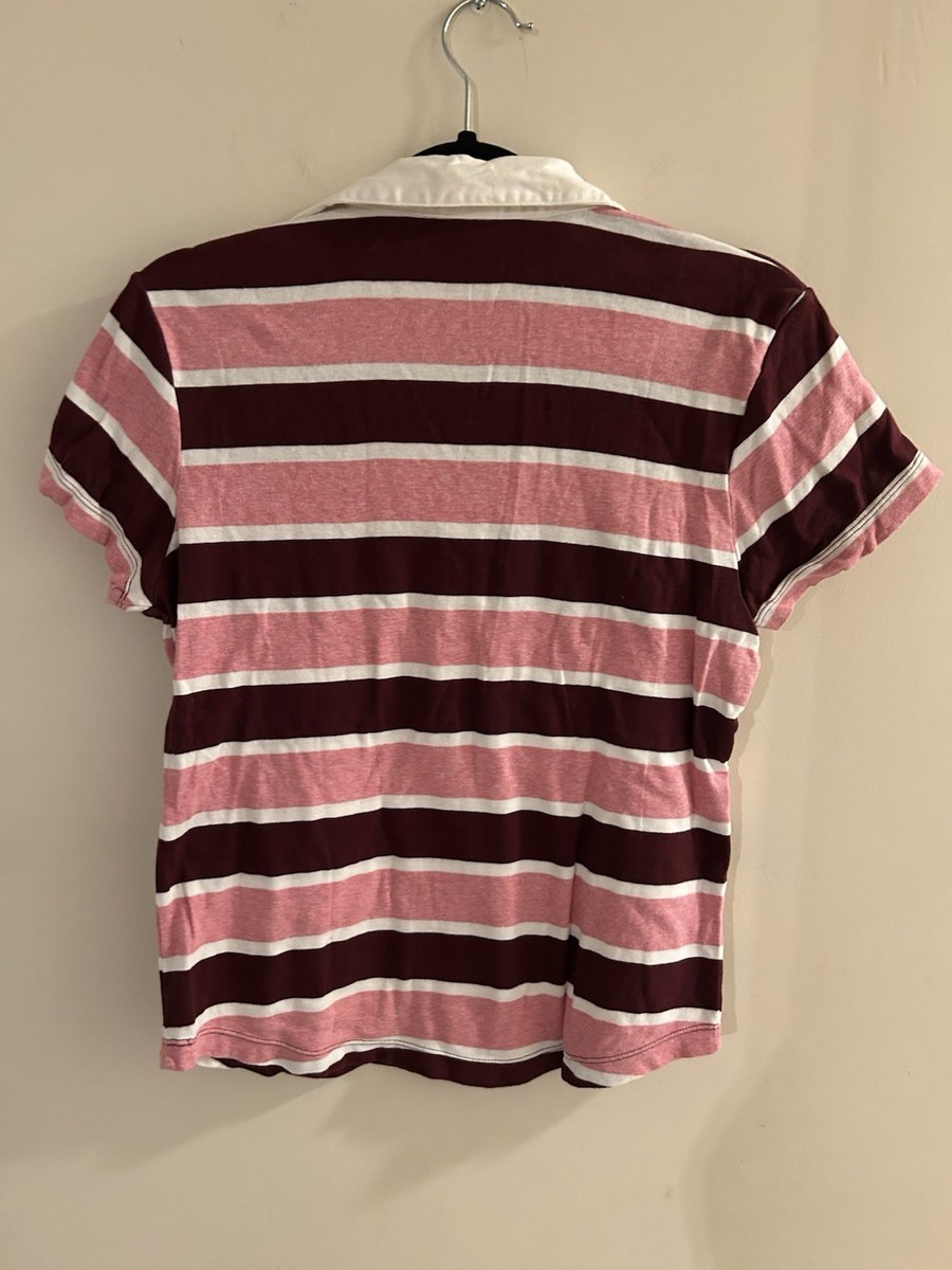Old Navy Large Striped Pink & Maroon Rugby Short Sleeve Polo Y2K V
