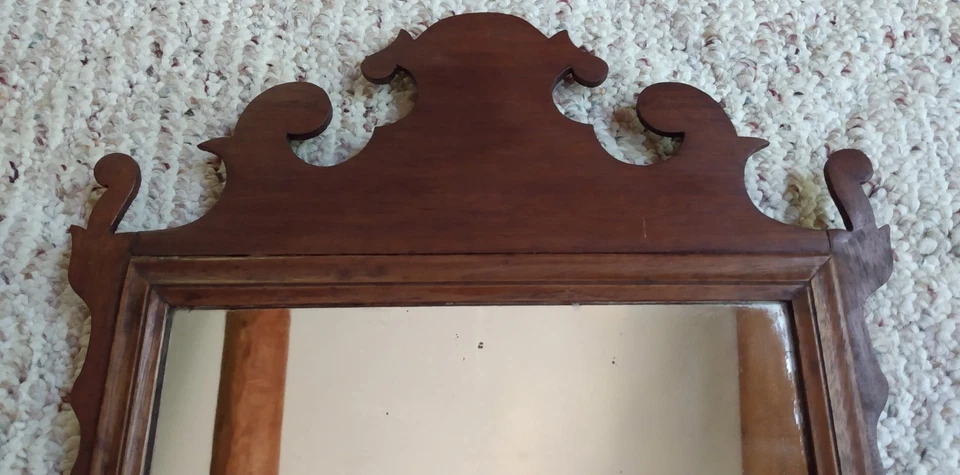Espejo de pared de madera antiguo Chippendale calado espejo de 11" x 18" Foto 3 de 4