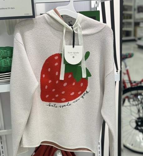 NWT Kate Spade new york x Target Women's Strawberry Hooded Sweatshirt Cream L