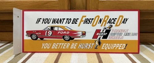 Hurst Floor Shifter Flange Sign Double Sided Race Day Vintage Style Wall Decor
