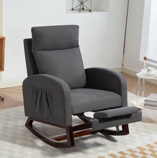 Rocking Chair Recliner, Comfy Rocker Accent Reading Chair with Footrest Drakgray