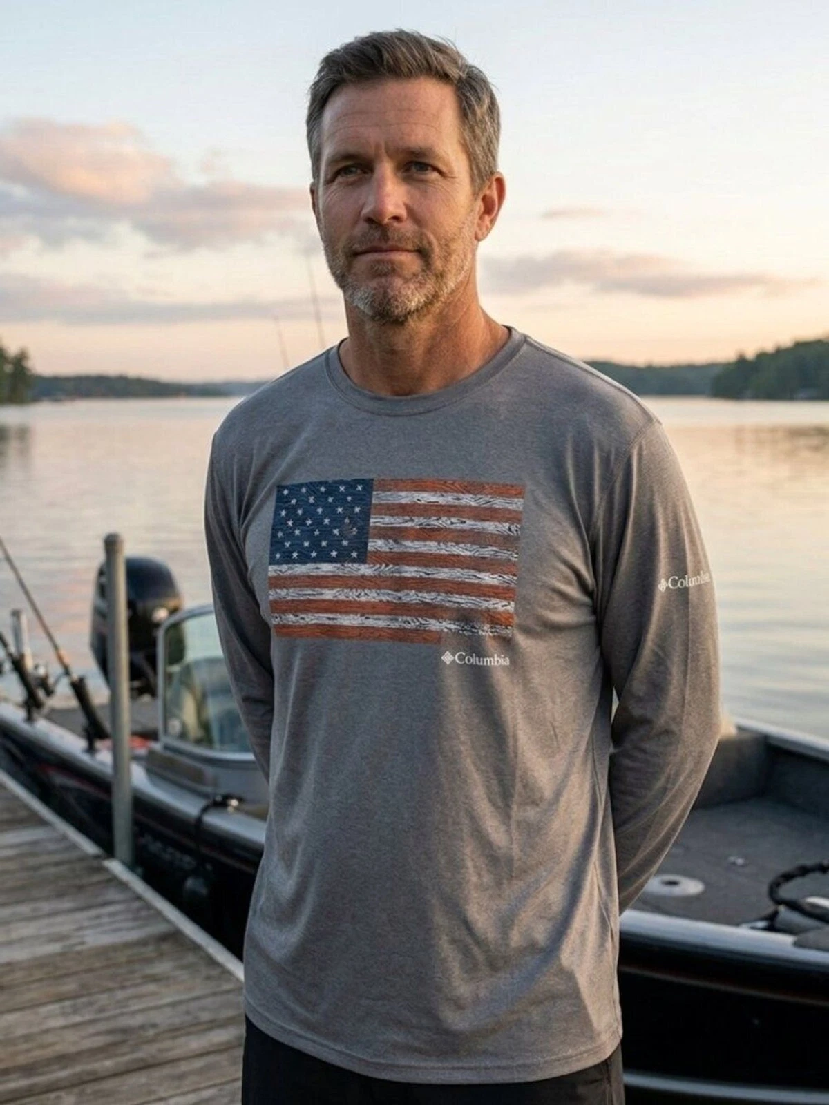Columbia PFG American Flag Fishing Graphic Long Sleeve Shirt XX