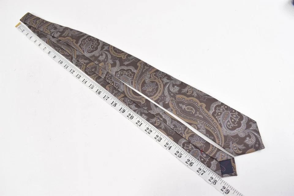 Luciano Barbera 全新无标签 领带 棕色 带棕褐色和灰色佩斯利丝绸 — 第 3/4 张图片