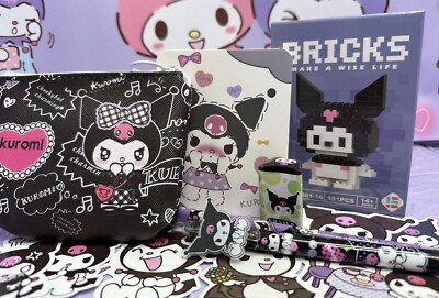 Kuromi A7 Notizbuch Gelstift Mikroblöcke Gebäude Figur Handtasche süß Geschenk SANRIO