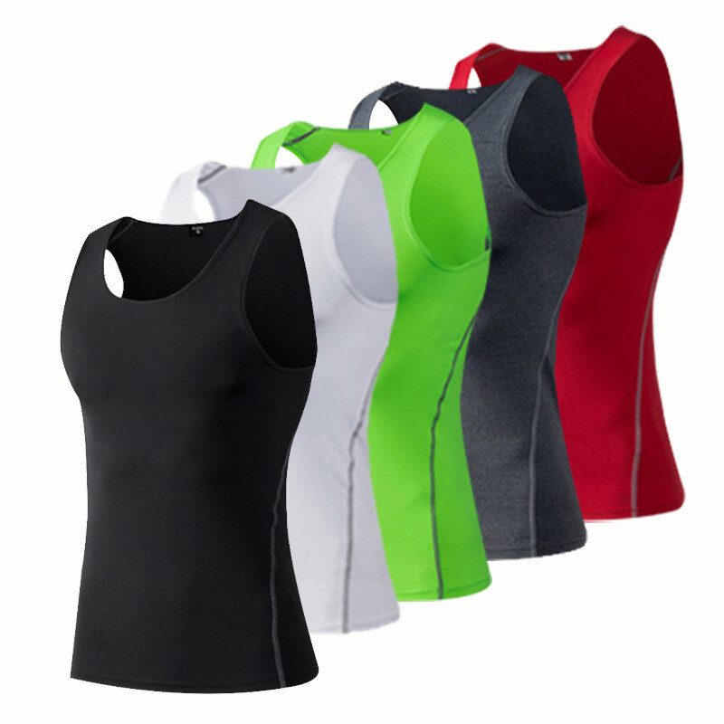 Vest Tops Tees Stretch Compression Tunic Sports Tank T-Shirt Workout Men Base-image