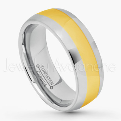 2-Tone Dome Tungsten Wedding Band - 8mm Tungsten Carbide Ring Comfort Fit Band