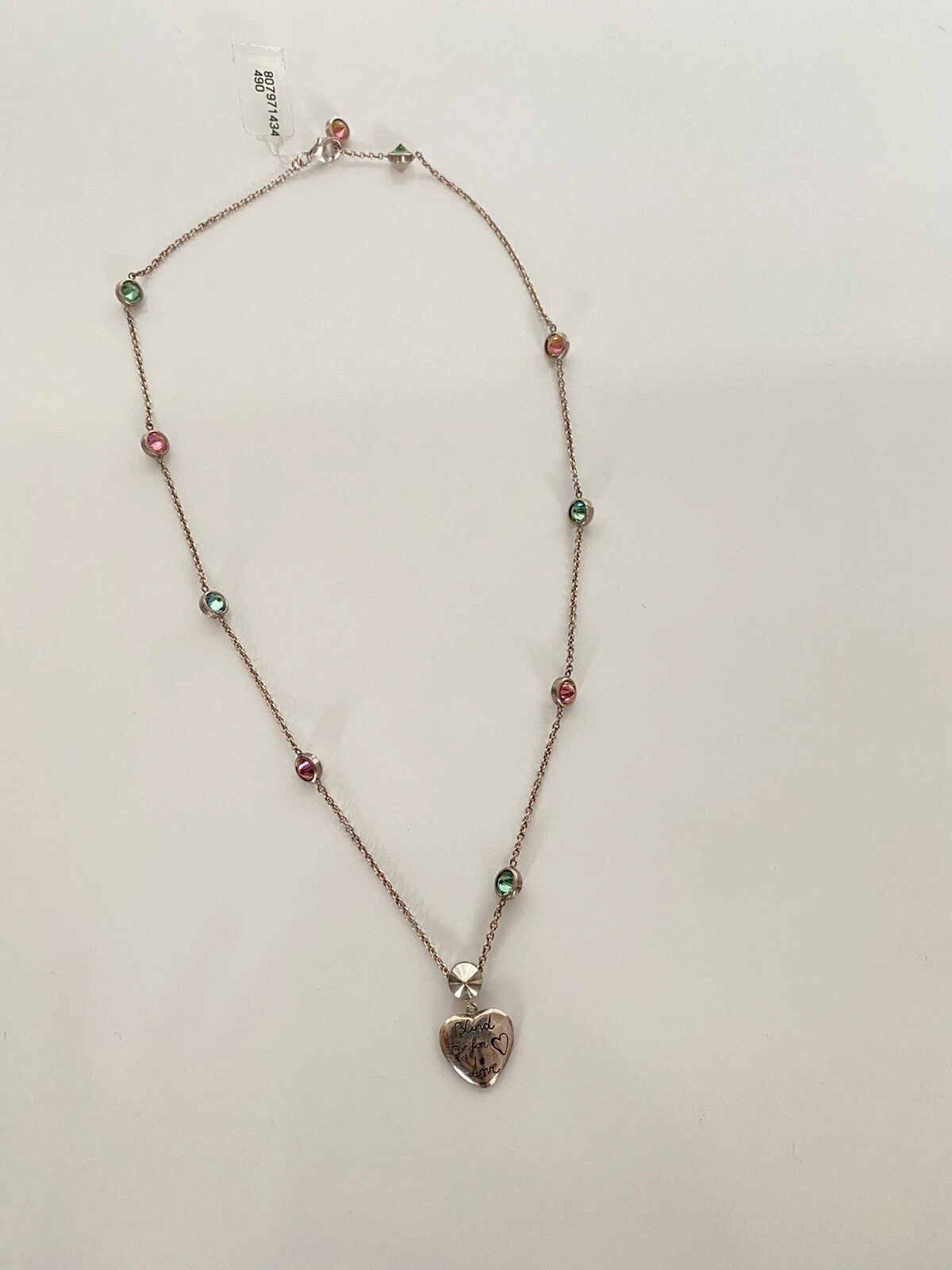 NEUF Gucci collier pendentif aveugle pho amour coeur argent Sv925 zircone 502174