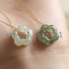 Certified Green Natural hetian Jade Stone Flower Pendant Choker Dainty Necklace