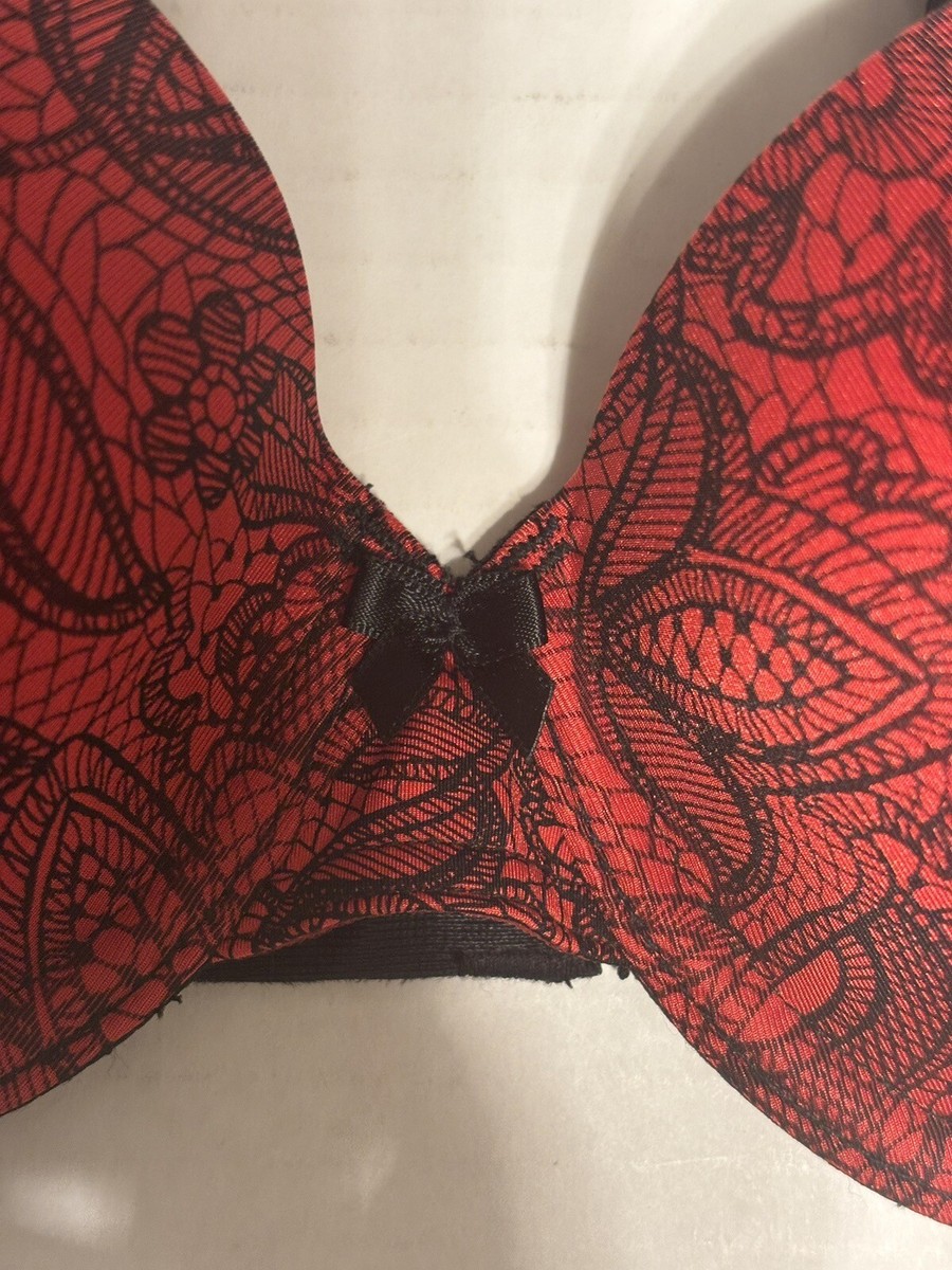 Paramour Womens 32 C Bra Memory Foam Contour Red with Black Lace
