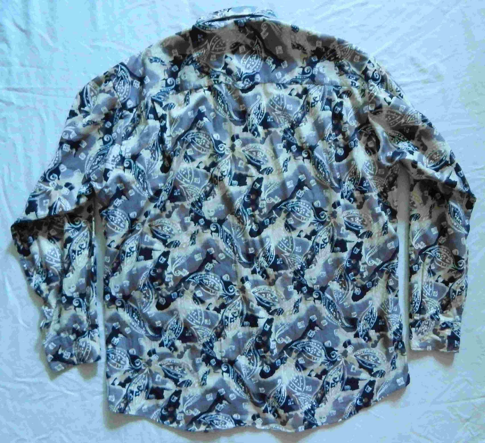 Camisa Geométrica Manga Larga Negra Gris Blanca - Grande Para Hombre Abotonada De Colección Paisley Foto 2 de 4