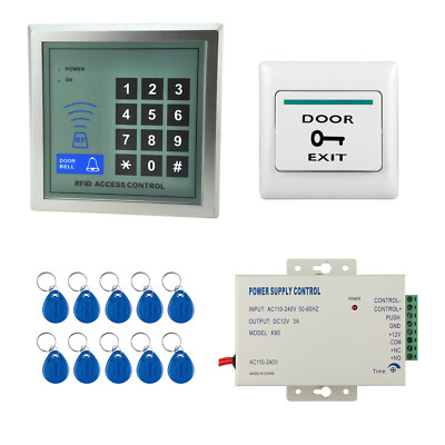 RFID Tag Keychain Access Control Reader Password Keypad Door Exit Button 12V3A