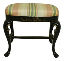 33005EC: Chinoiserie Paint Decorated Upholstered Ottoman