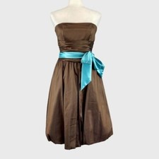 Davids Bridal Womens Strapless Bubble Dress 81255 Brown Taffeta Formal size 4