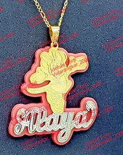 PERSONALIZED 14K GOLD PLATED NAME PLATE CHAIN NECKLACE ANY character ANY color