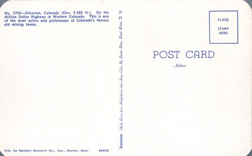 Postal Silverton Colorado on the Million Dollar Highway 1951 vista aérea - Imagen 2 de 2