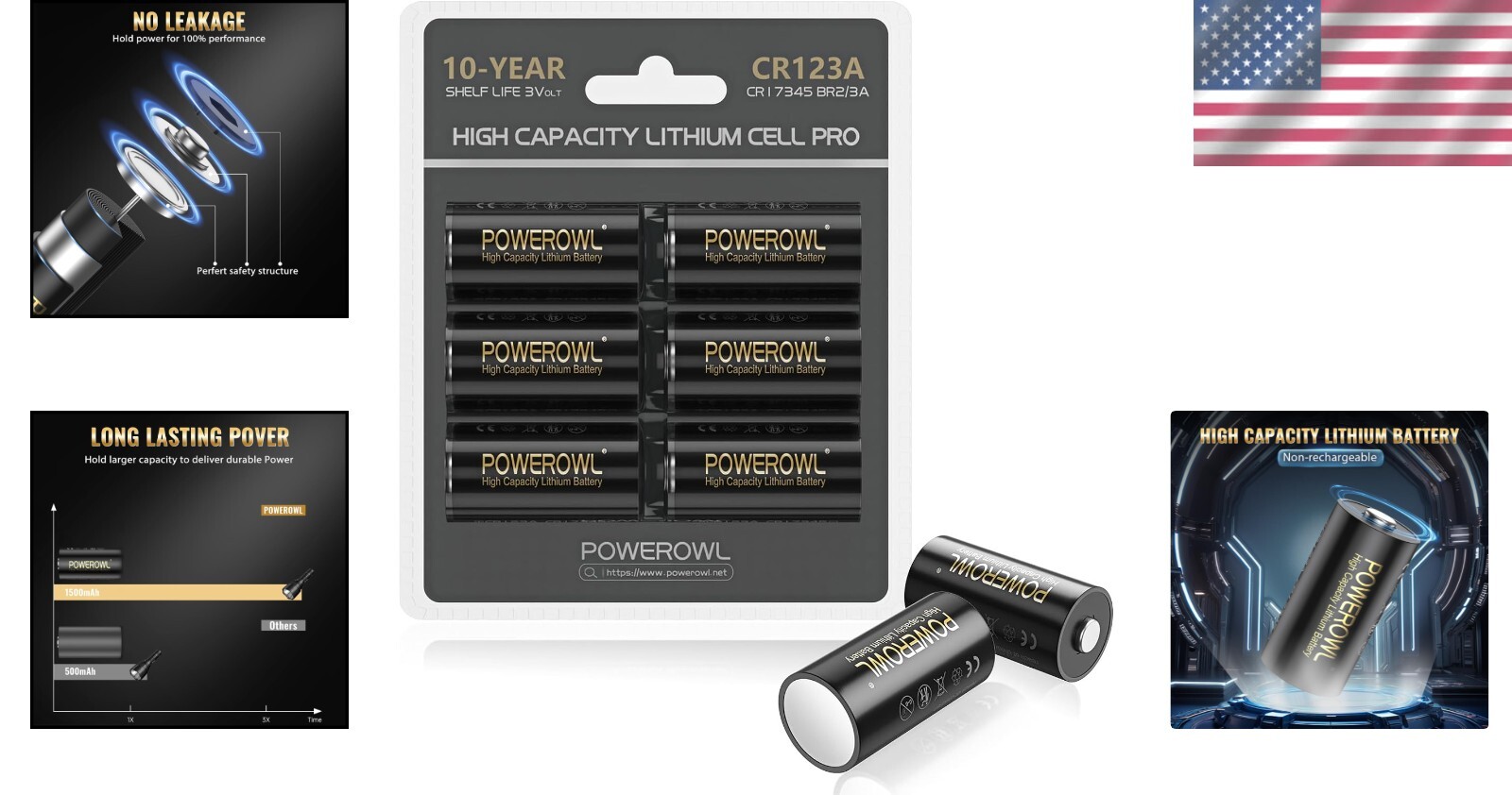 Durable 6-Pack CR123A Lithium Batteries - Extended Shelf Life & Versatile Use