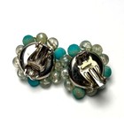 Vintage Blue Turquoise Faux Pearl Round Cluster Clip On Earrings 1"  — photo 2