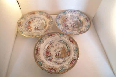 Antique WAA W A Adderley 1068 Asian Style Set of 3 Rimmed Rim Soup Bowls - Image 1 of 4