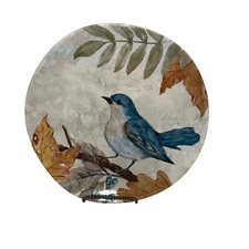 HTF Pier 1 Blue Birds Fall Leaves Melamine Dinner Plates 8 Inch Set of 2