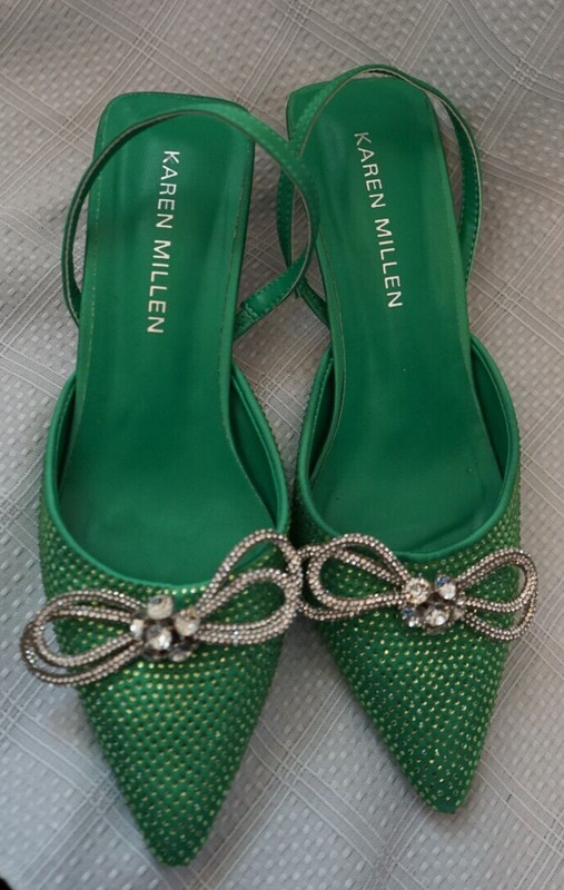Karen Millen green rhinestone slip on sling back mule shoes size 4/37