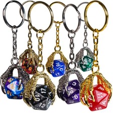 D20 Dice Keyring DRAGON CLAW (Select Colour) DND D&D RPG Key Ring