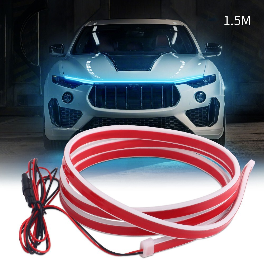 150cm Ice Blue Car LED Hood Daytime Running Light Strip Waterproof Flexible Lamp