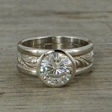 2.76CT White Round Cut CZ Vintage Engagement Wedding Ring 14K White Gold Finish