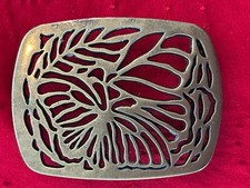Vintage Brass Butterfly Buckle Cut-Work Rectangle. 3.5  x 2.5  
