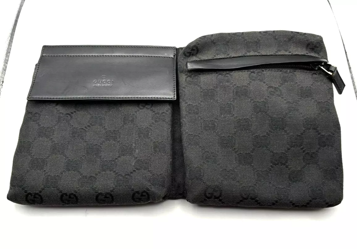 GUCCI GG Sac Taille Body Bum Ceinture Noir Toile Cuir Authentique