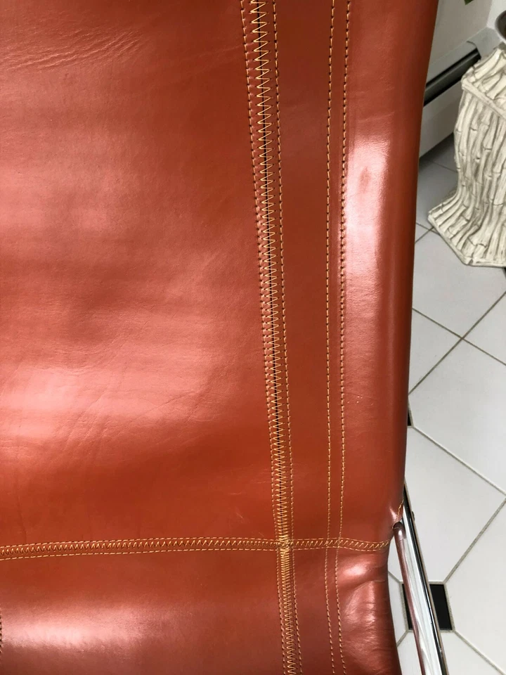 Par de Cadeiras Japonesas Takeshi Nii Couro Tubular Cromado “Ny” por Sueki Uchida MCM - Imagem 4 de 4