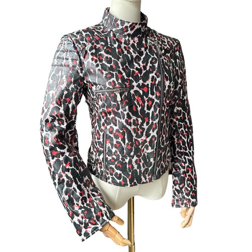 McQ, McQ By Alexander McQueen Animal Printed Leather Biker Moto Jacket Woman’s Size S