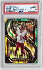 2024 Panini Select Premier Level Jayden Daniels #112 Green & Yellow Shock PSA 10