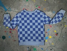 Cat Jack Blue Gray Check Pullover Sweatshirt Boys Size S 6/7 Crew Neck -100