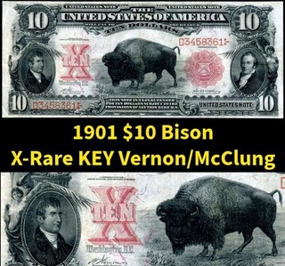 HGR SUNDAY 1901 $10 BISON ((X RARE Key Vernon/McClung)) VERY LIGHTLY CIRCULATED