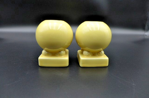 Vintage Fiesta Ware Homer Laughlin Comp. Yellow Ball Candle Holders Pair 2