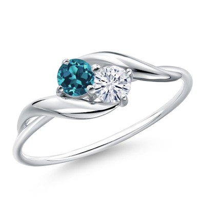 10K White Gold Ring Round Topaz and Moissanite (0.38 Cttw)