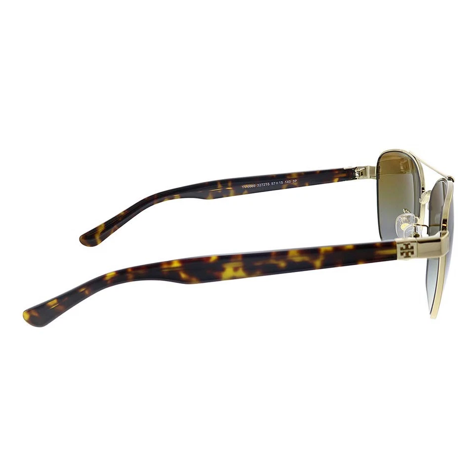 NUEVAS Gafas de Sol Tory Burch AVIATOR 57 MM PILOTO Dorado y Tortuga TY6069 Marrón Degradado Foto 3 de 4