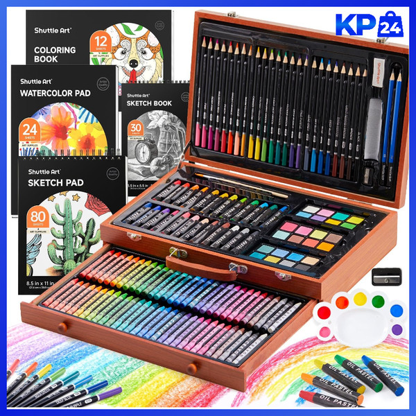 Malset 149-Teilig Deluxe Malkoffer Mit Buntstiften, Aquarellfarben, Holzkoffer-image