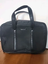 Modella Cosmetic Purse Travel Bag Black Zip Around Handle 9.5 Inch Compartments 