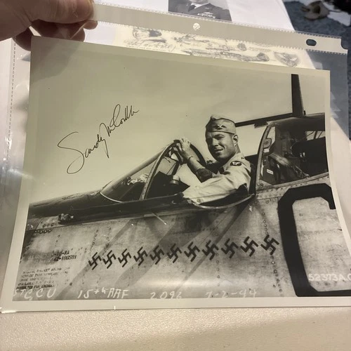 Signed Photo Of WW2 Flying Ace Col. Charles “Sandy” McCorkle Nazi Killer