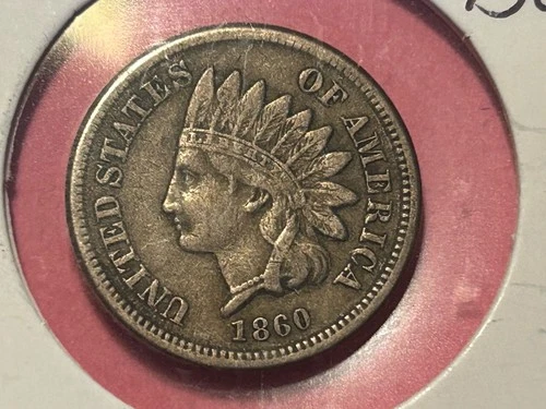 1860 Indian Head Cent , Round Bust , First Year With Shield , Very Nice Details