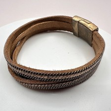 Vintage Y2K Gold Tone Leather Chain Wrapped Bracelet Unisex Classic Jewelry
