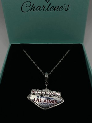 Viva Las Vegas Nevada S925 Sterling Silber Halskette mit Anhänger 40-45 cm Damen