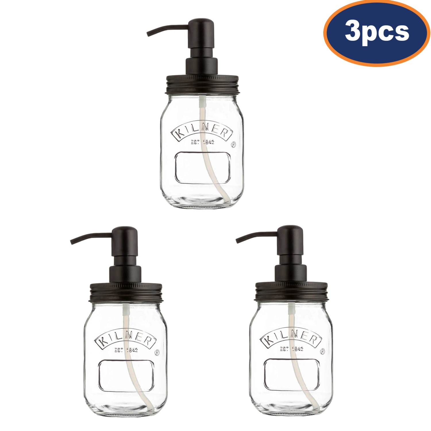 3Pcs 500ml Kilner Glass Lotion Bathroom Shower Pump Liquid Bath Soap Dispenser