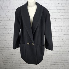 VTG Donnybrook Black Wool Blend Shawl Collar Double Breasted Gold Button Coat 14