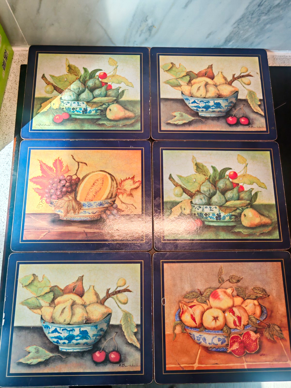 Lady Clare Ltd Fruit Pattern Cork Coaster Set of 6 Square Blue Heat Resistant