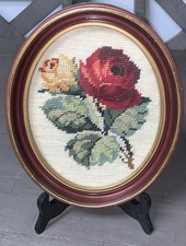 A1 8x10  OVAL FRAMED VICTORIAN ROSES FLORAL EMBROIDERY CROSS STITCH COTTAGE CORE