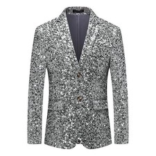 Men's Sequins Button Coats Blazer Stage Nightclub Banquet Evening Dress Jackets