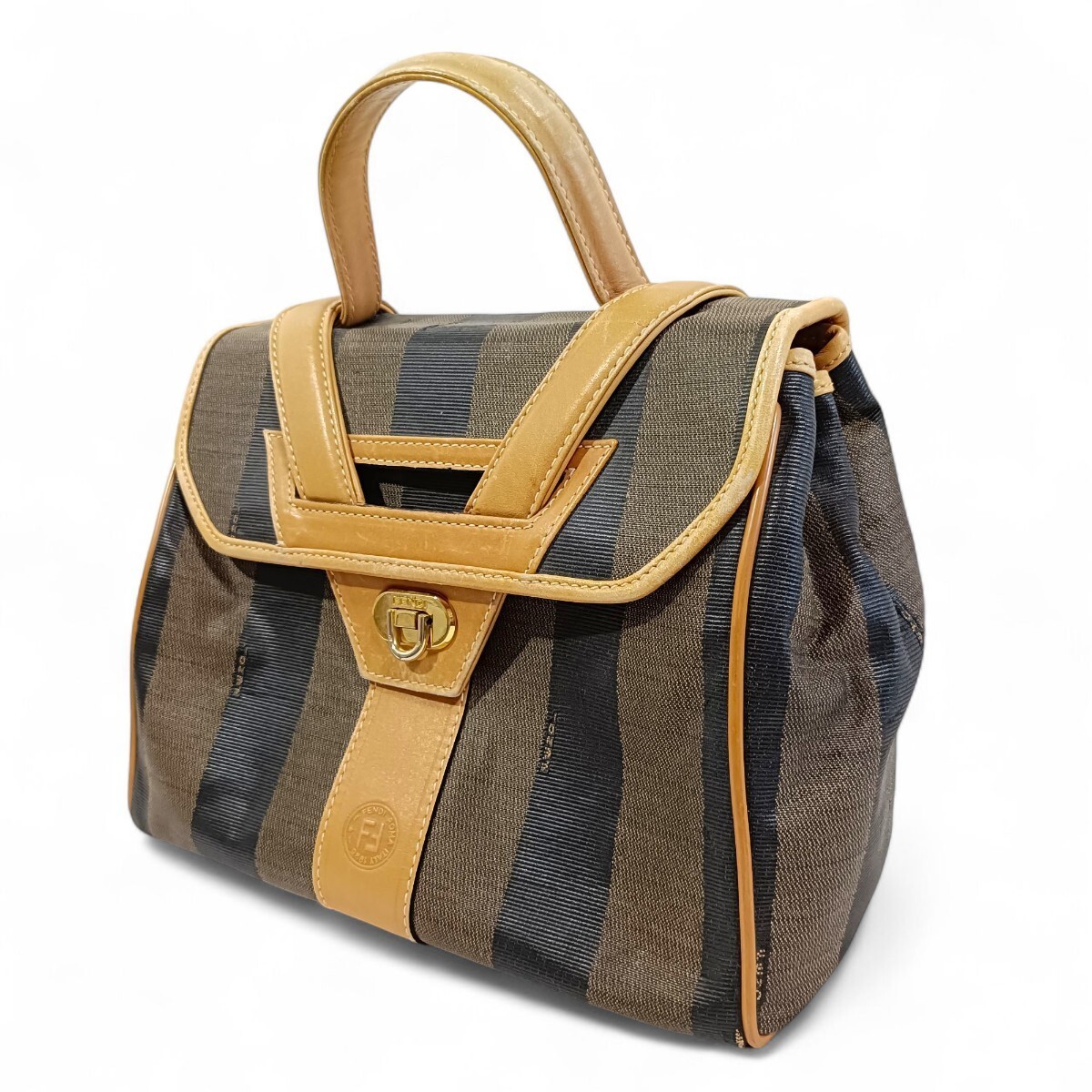 RARE Authentic Fendi Pecan Leather PVC Handbag with Gold Hardware